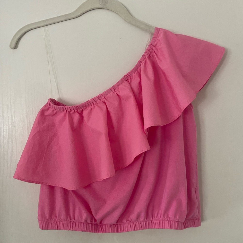 Pink one shoulder a ruffle top